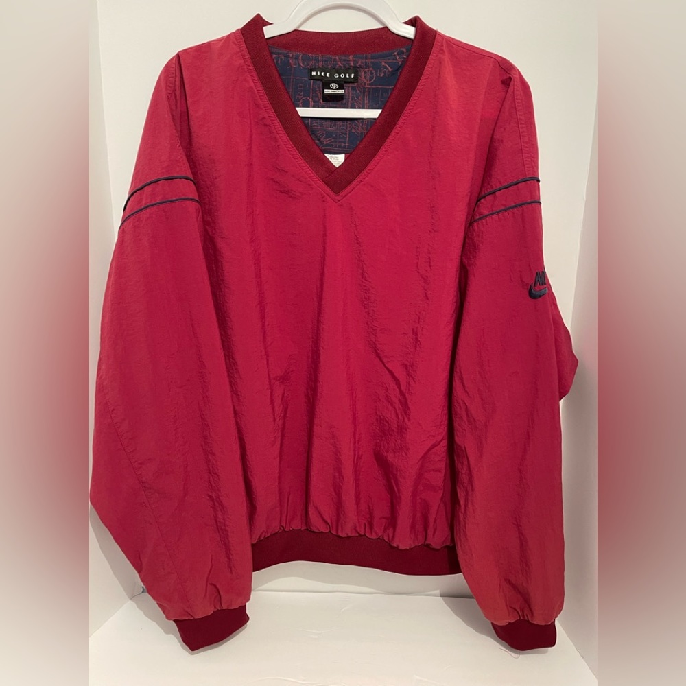Nike Golf Pullover Windbreaker Jacket V-Neck Size XL Maroon